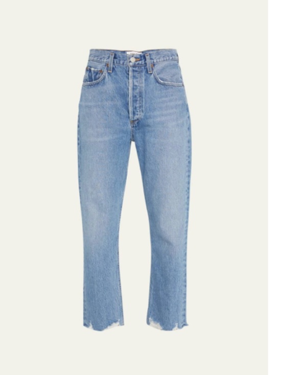 Agolde Denim - AGOLDE Designer Riley High Rise Straight Crop Frayed Hem Denim Size 28